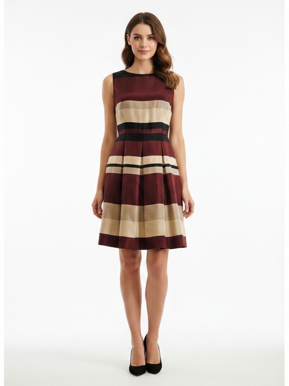 NWT Antonio Melani Striped Fit & Flare Boatneck Midi Dress Size 8